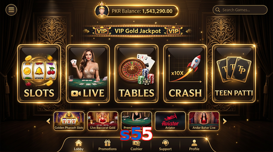 Main screen of S55 casino page for PK players